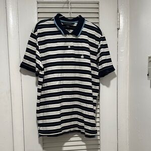 Brooks Brothers Navy and White Striped Polo with Contrast Trim